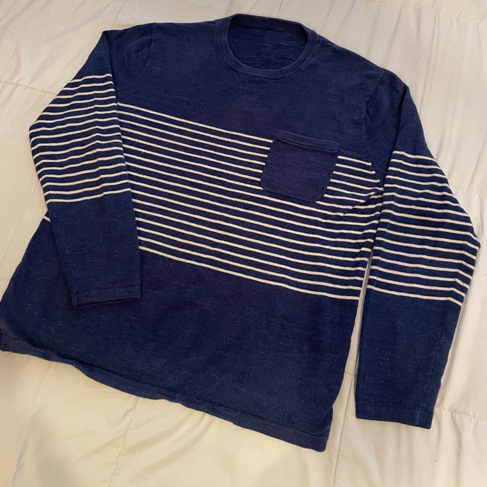 JCrew Med/L Navy Blue Striped Knit Sweater